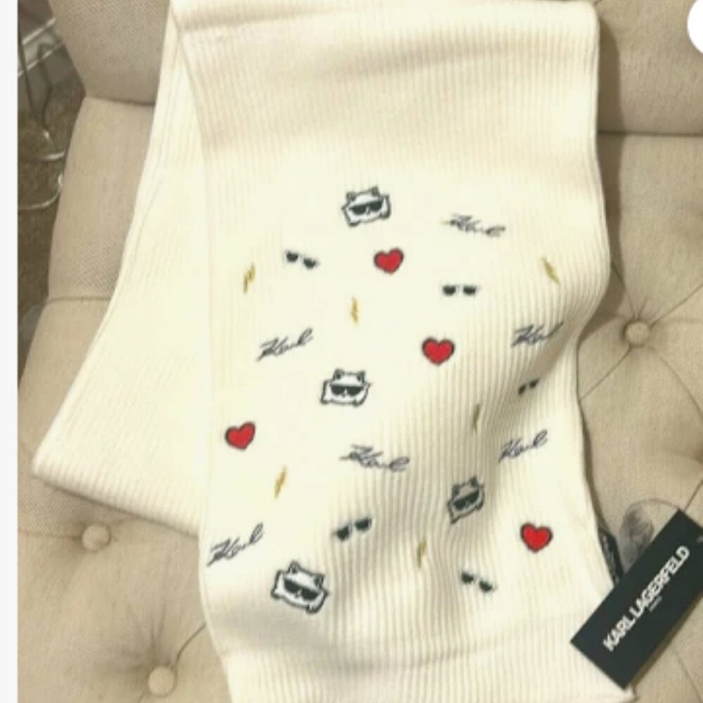 Karl Lagerfeld Paris Cate Pins Embroidery Scarf NWT White